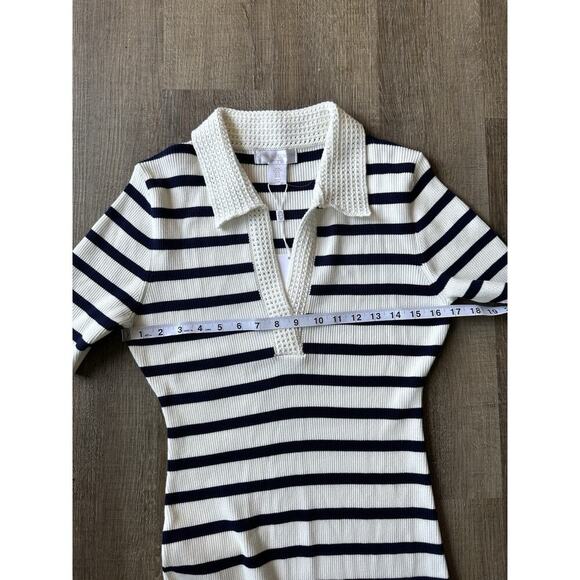 NWT Caroline Constas Ribbed Knit Crochet V-Neck Stripes Women’s Midi Dress Sz XL - Picture 6 of 9